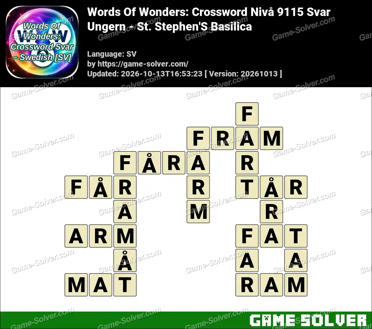 Words Of Wonders: Crossword Nivå 9115 Svar – Ungern – St. Stephen’S Basilica